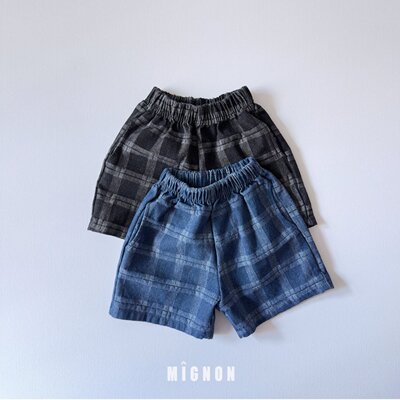 MIGNON男女小大童韩国童装代购26夏柔软韩系方格松紧腰休闲短裤
