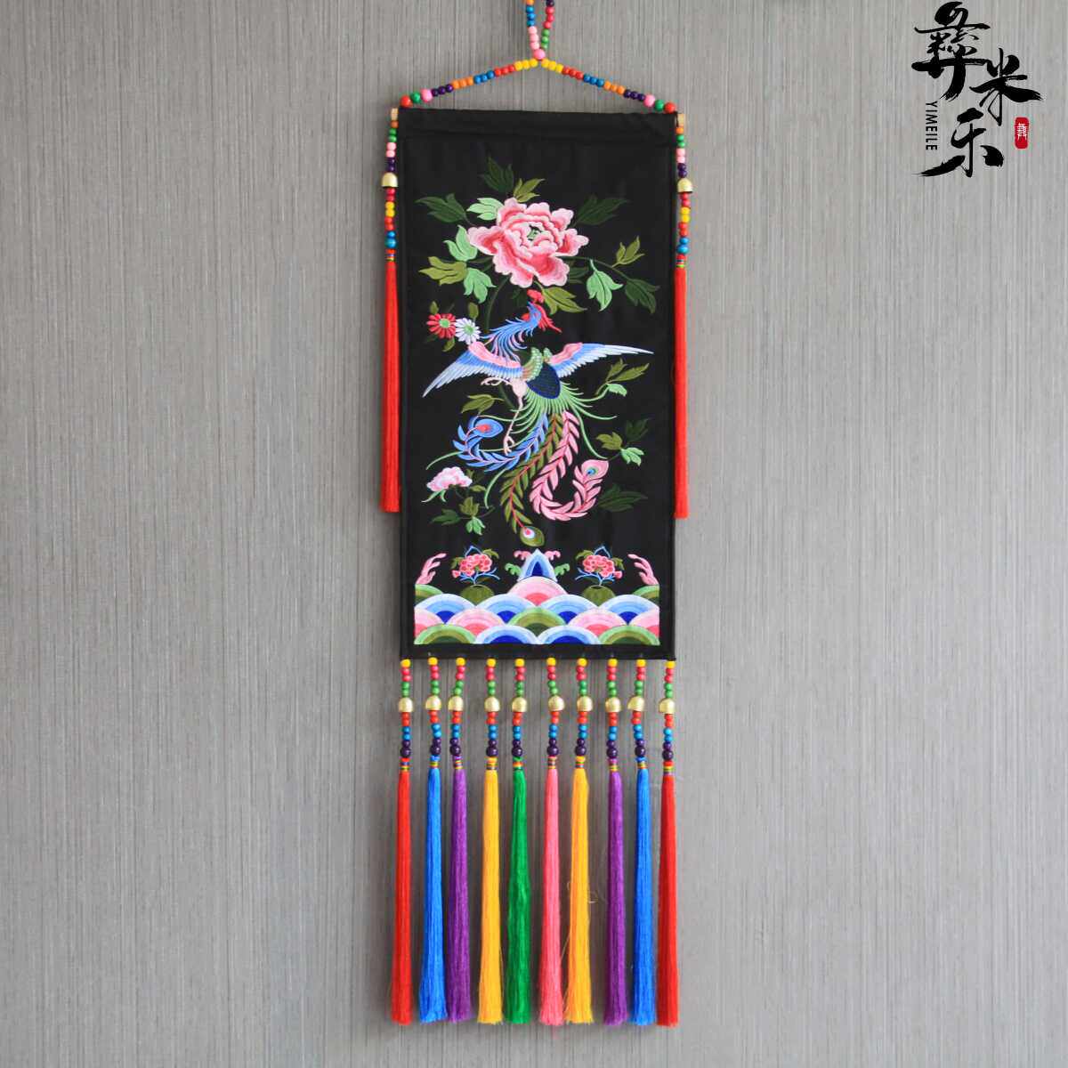 彝绣成品挂画刺绣手工双面牡丹花鸟玄关装饰画餐厅客厅卧室床头