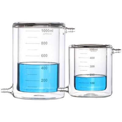 实验室双层玻璃夹套烧杯500 1000ml 4个小嘴进出水反应器反应烧瓶