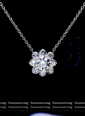 爆闪太阳花！定制D色八心八箭切工仿真钻sunflower锦簇925银项链