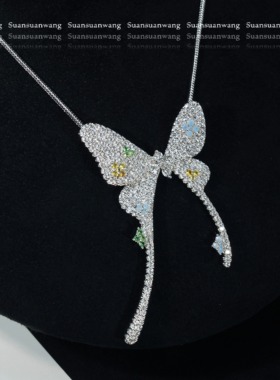 高版本！蝴蝶花花长项链耳钉高级饰品礼物镀18k金HE