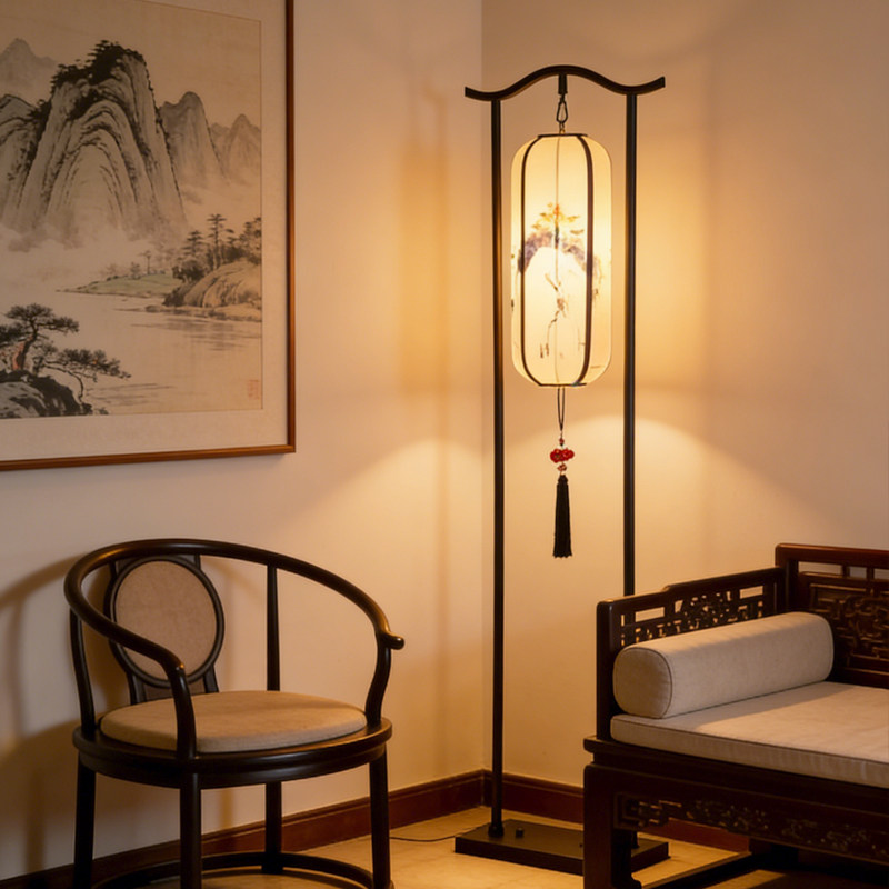 宋式美学新中式铁艺落地灯茶室餐厅书房茶楼布艺明清仿古创意台灯