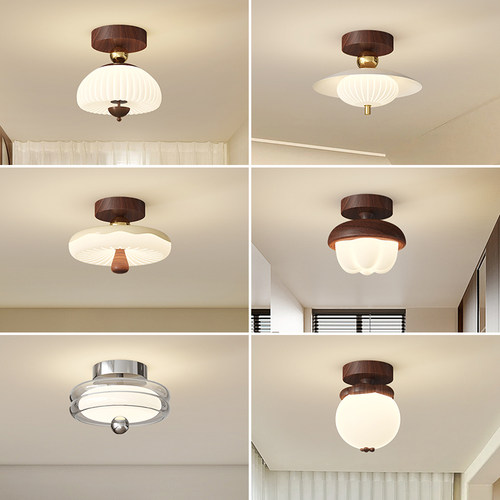 宋代美学胡桃木色入户玄关吸顶灯