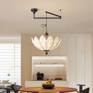 宋代美学餐厅吊灯可移位错位中古风茶室书房卧室复古布艺摇臂灯具