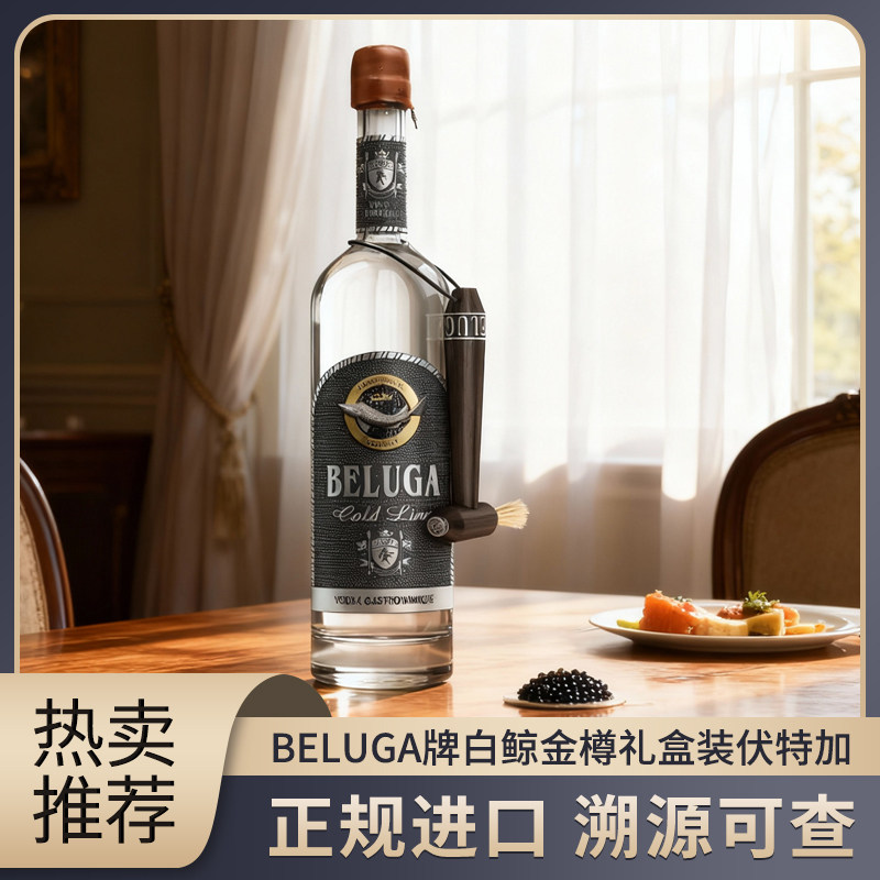 俄罗斯白鲸鲟鱼伏特加黑山国原装进口高端洋酒40%度礼盒装年货