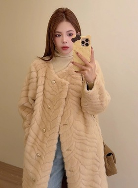 NN家秋冬加厚女仿水貂绒毛麂皮绒斜纹貂环保皮草外套2562