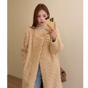 NN家秋冬加厚女仿水貂绒毛麂皮绒斜纹貂环保皮草外套2562