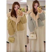 NN家秋冬加厚女海军领仿羊羔毛麂皮绒皮毛一体环保皮草外套2533