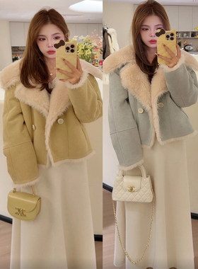 NN家秋冬加厚女海军领仿羊羔毛麂皮绒皮毛一体环保皮草外套2533
