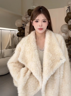 NN家秋冬加厚女大翻领仿羊羔毛麂皮绒皮毛一体环保皮草外套2516