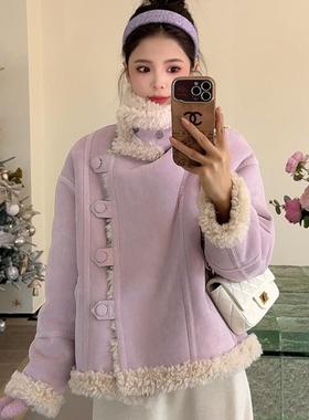 NN家秋冬女加厚立领系扣羊羔毛麂皮绒仿皮毛一体环保皮草外套1160