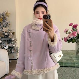 NN家秋冬女加厚立领系扣羊羔毛麂皮绒仿皮毛一体环保皮草外套1160