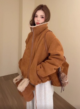 NN家秋冬加厚女高领仿羊羔毛麂皮绒皮毛一体环保皮草外套5111