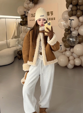 NN家秋冬加厚高领单排扣仿羊羔毛麂皮绒环保皮草皮毛一体外套2508