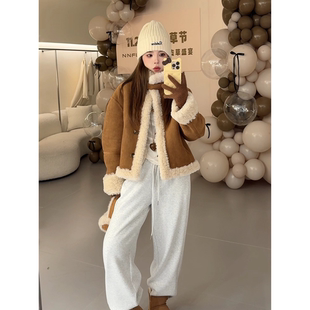 NN家秋冬加厚高领单排扣仿羊羔毛麂皮绒环保皮草皮毛一体外套2508