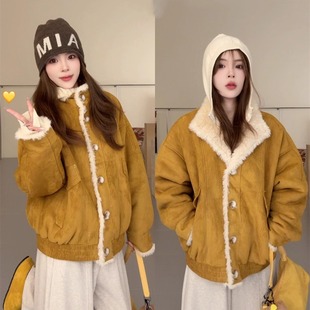 NN家秋冬加厚女设计收腰羊羔毛麂皮绒仿皮毛一体环保皮草外套2002