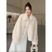 NN家秋冬加厚女方领短款 仿羊羔毛麂皮绒皮毛一体环保皮草外套5022