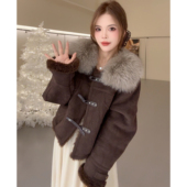 NN家秋冬加厚女海军领狐狸毛领仿羊毛皮毛一体环保皮草外套 2551