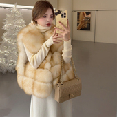 NN家秋冬加厚女狐狸毛方块马甲皮毛一体皮草外套马甲麂皮绒9702