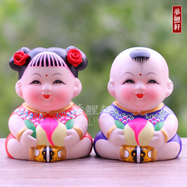 惠山泥人寿桃大阿福无锡特产生日祝福礼品祝寿纯手工礼物