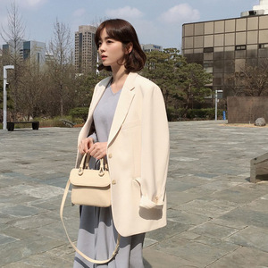 韩版黑色西装外套女休闲宽松中长2025春秋新款气质ins小西服上衣图片