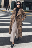 2021秋冬新款1853款格子长款拼接宽松毛呢大衣咖啡格呢子外套女装，女装毛呢外套，红依娜