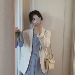 韩版黑色西装外套女休闲宽松中长2025春秋新款气质ins小西服上衣图片