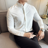 酒店景新中式立领长袖衬衫男秋季韩版修身男装A311-CSG1119-P50，男装衬衫，电商A311