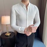 2025秋季新款条纹衬衫网红韩版修身休闲白色衬衣男CSC316-P58，男装衬衫，电商A311