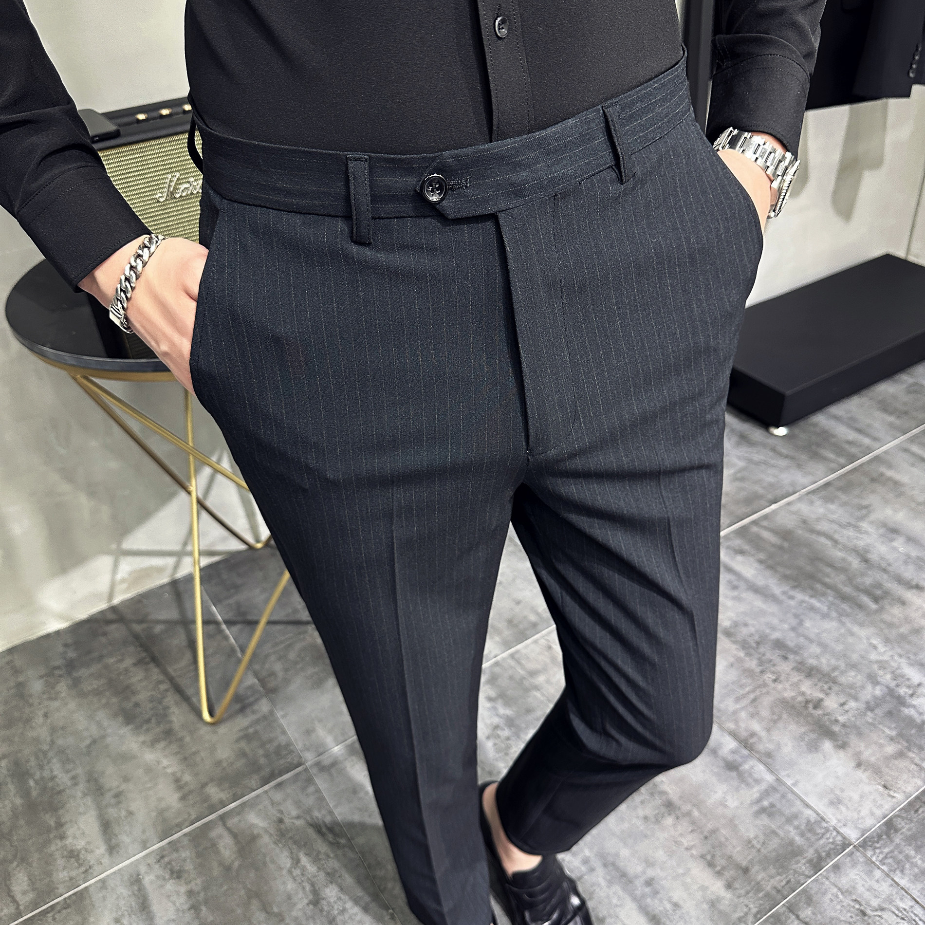 23春季新条纹商务男士休闲裤修身长裤男大码西裤A311-DK9971-P75图片