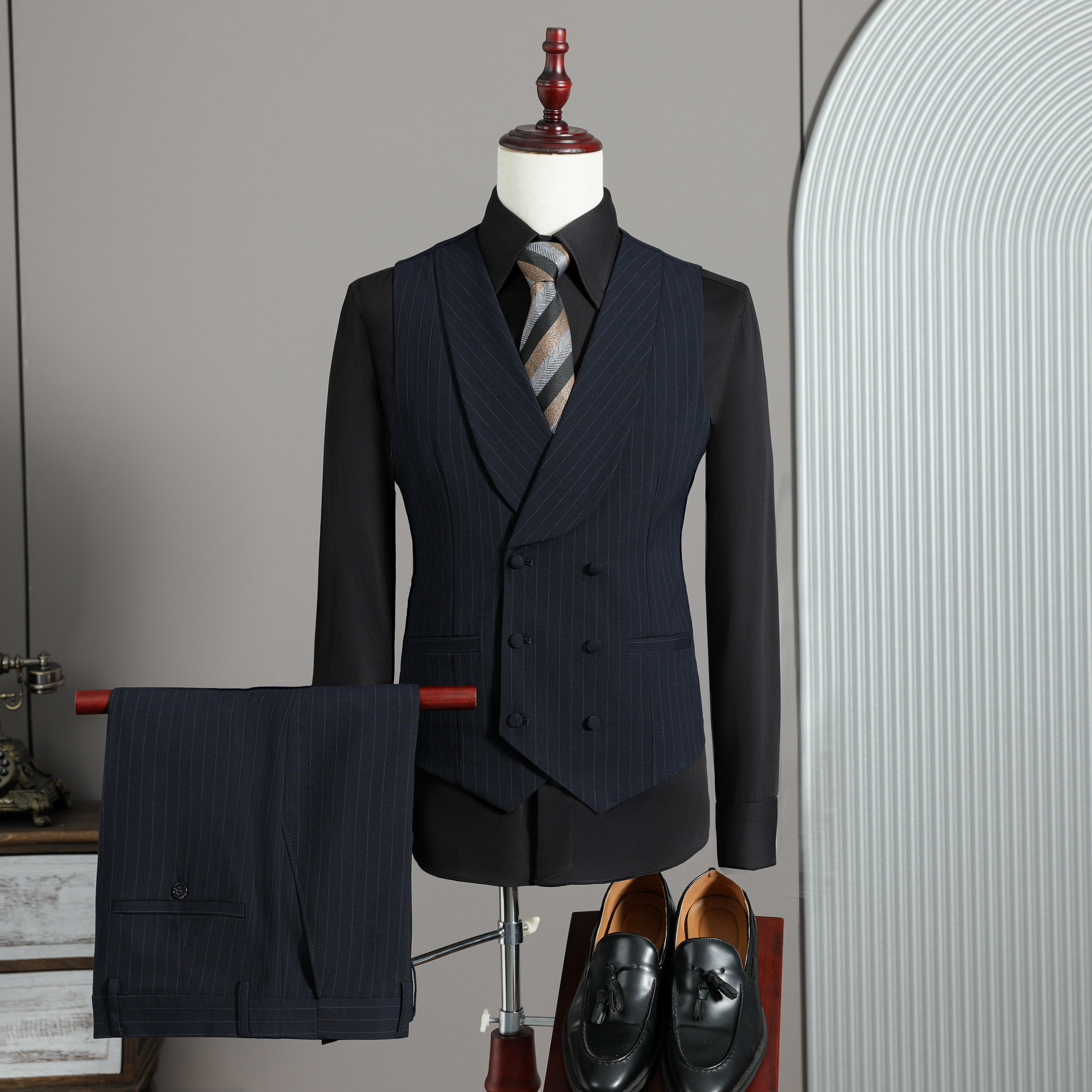 2026伴郎服兄弟装团条纹马甲裤春季礼服婚礼结婚MJT9022-P135,男装背心/马甲,电商A311