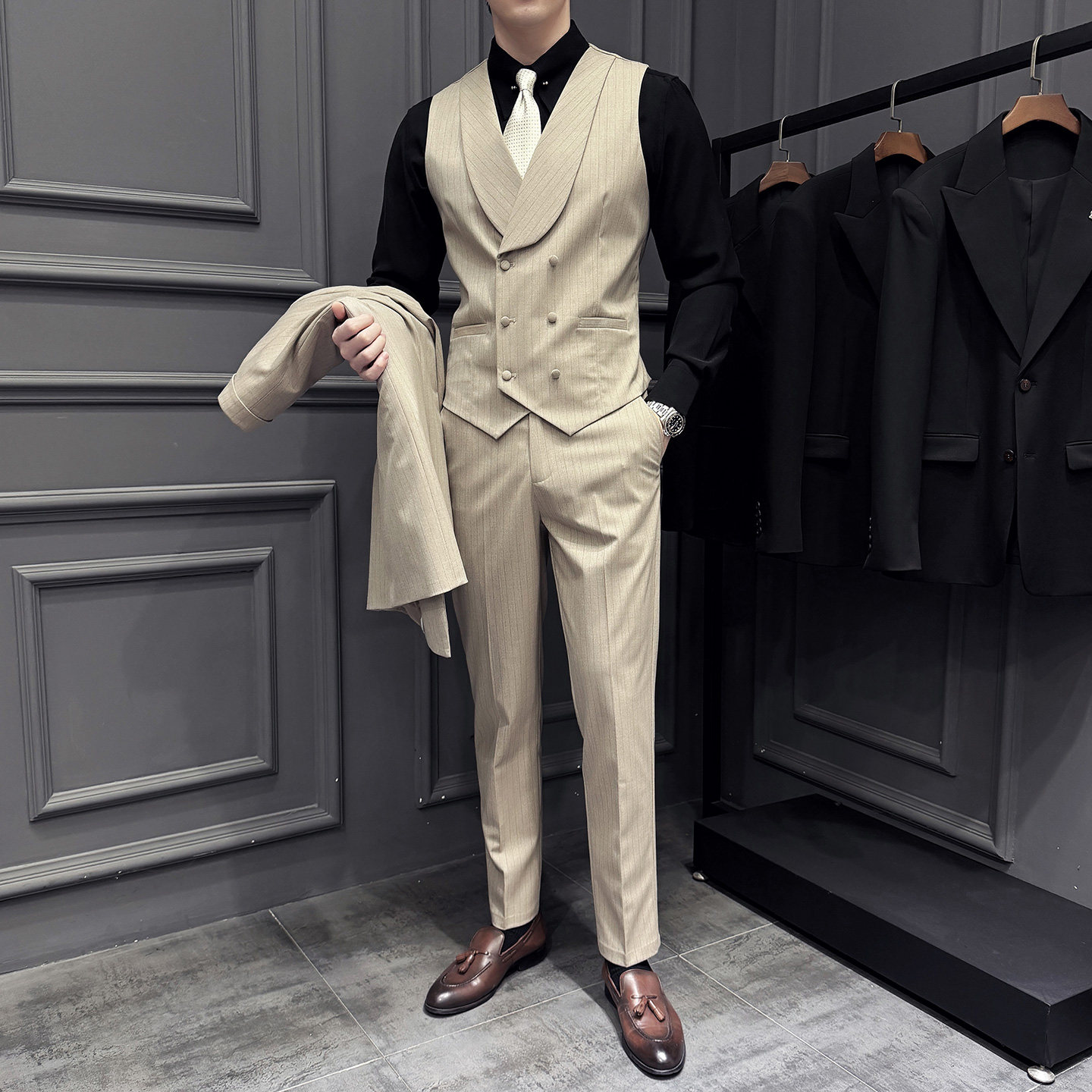 2026伴郎服兄弟装团条纹马甲裤春季礼服婚礼结婚MJT9022-P135,男装背心/马甲,电商A311