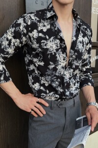 2025秋冬新男士长袖衬衫商务寸衫发型师方领衬衫A311-CSZ7802-P40图片