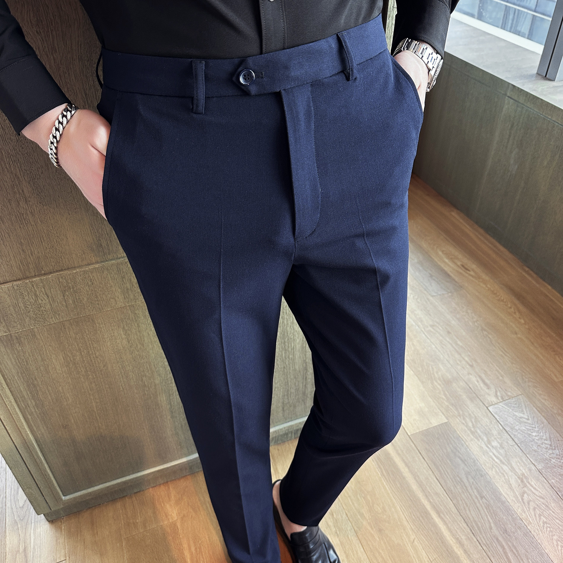 24新款款纯色商务男士休闲裤修身长裤男裤子大码西裤DK9888-P70，男装西裤，电商A311