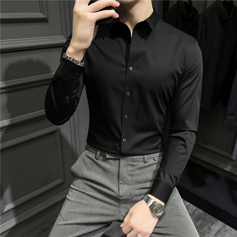 2025秋冬衣服衬衫男长袖修身衬衣无痕纯色百搭四季寸衣CS8885-P68,男装衬衫,电商A311