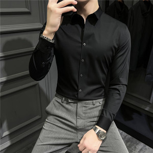 2025秋冬衣服衬衫男长袖修身衬衣无痕纯色百搭四季寸衣CS8885-P68图片