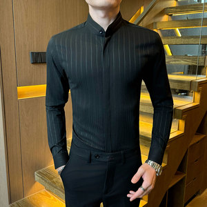 立领暗门径衬衫男长袖秋季新款衬衣商务休闲A311-CSC2508-P58图片
