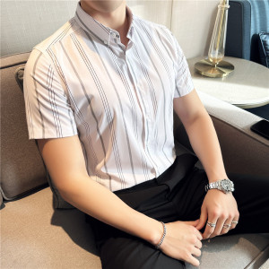 2025夏季短袖条纹衬衫韩版修身商务休闲衬衣男A311-CSZ88060-P45图片