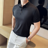 无痕压胶细条纹短袖POLO衫男2025高级修身T恤A311-WHC03-P48，男装Polo衫，电商A311