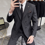 灰墙景2025春季条纹西服套装男士商务两件套LJT9003-P235，男装休闲套装，电商A311