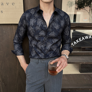 2025春季新男士长袖衬衫商务寸衫发型师方领衬衫A311-CSZ7791-P53图片