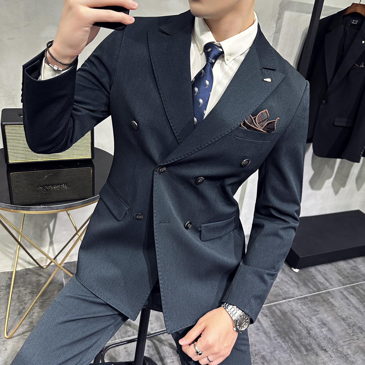 灰墙景五色双排主推款西服套装商务大码工西服男士SJT9982-P285,男装西服,电商A311