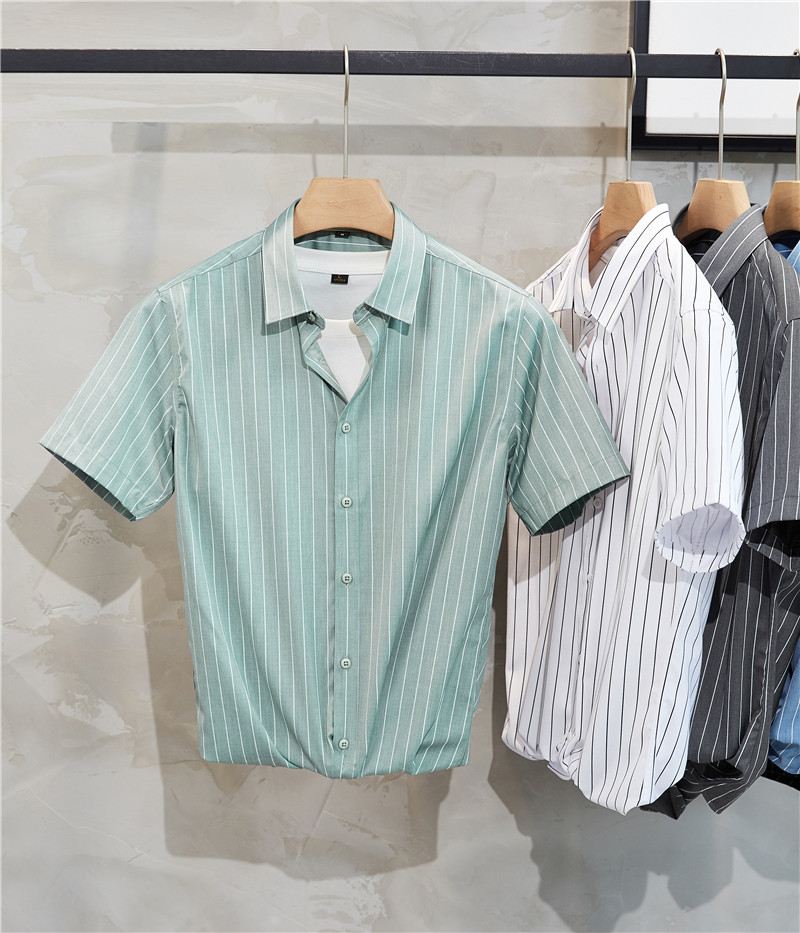 2025夏季短袖条纹衬衫韩版修身商务休闲衬衣男A311-CSZ88070-P55，男装衬衫，电商A311