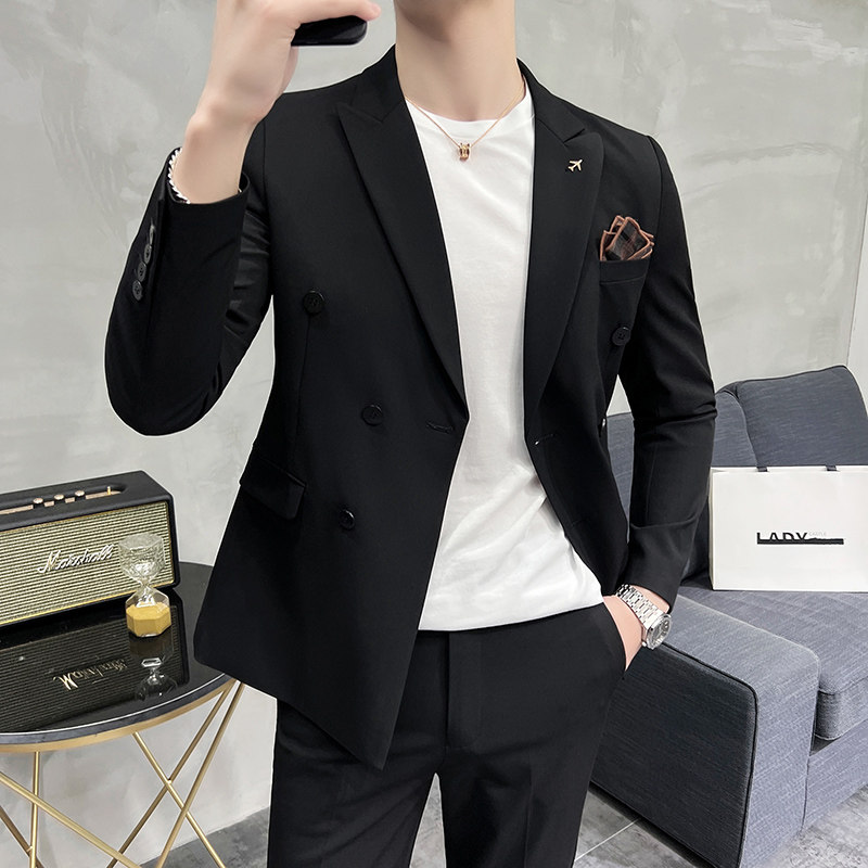 24秋季新西装套装修身商务休闲大码双排西服男士礼服SJT9890-P265，男装西服套装，电商A311