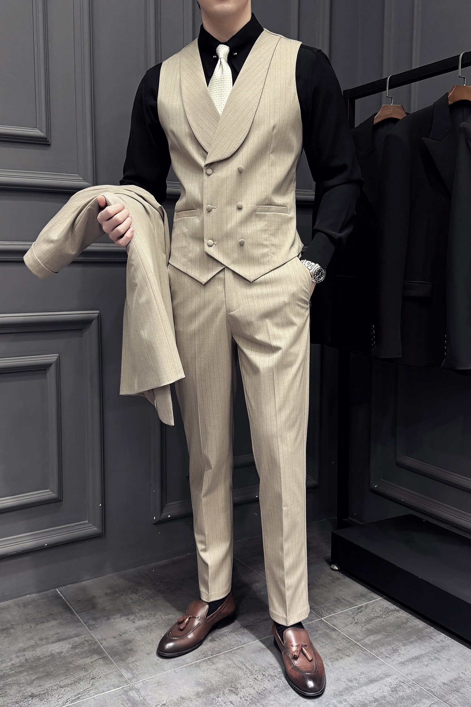 2026伴郎服兄弟装团条纹马甲裤春季礼服婚礼结婚MJT9022-P135,男装背心/马甲,电商A311