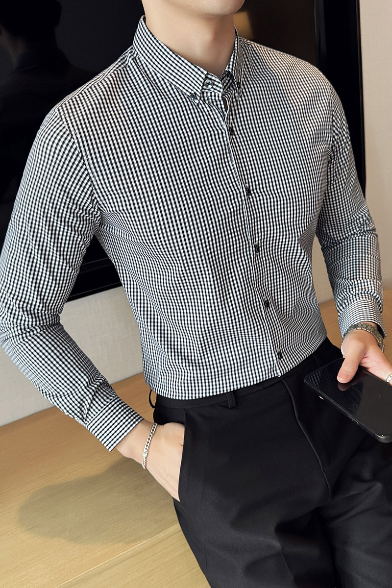 格子长袖衬衫男2025新款高级感修身潮流男装A311-CCSC2405-P58,男装衬衫,电商A311