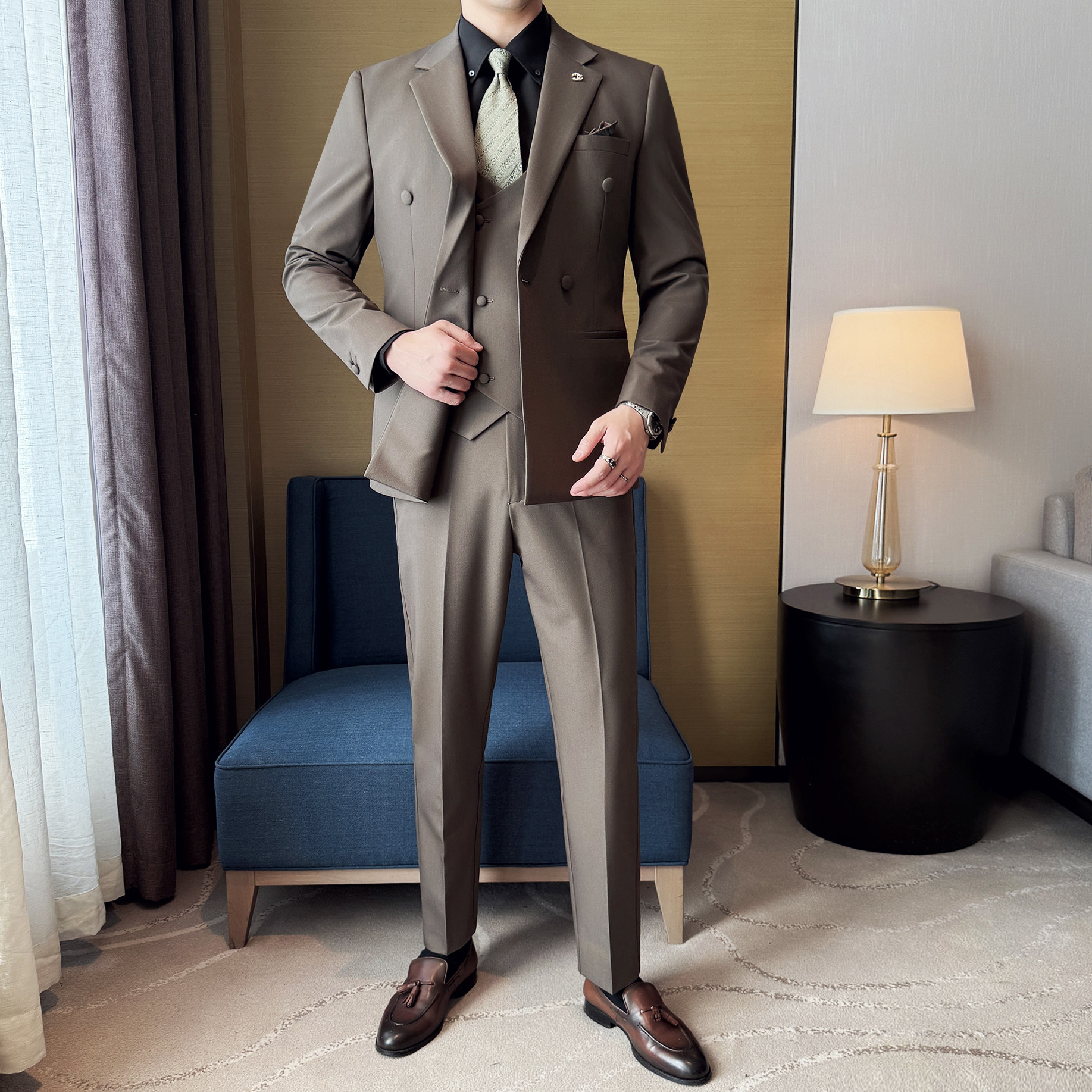 酒店景2025春季套装修身休闲商务大码男士礼服A311-SJT9001-P285,男装西服套装,电商A311