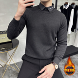 2024灰墙风男士假两件加绒男士长袖衬衫毛衣MYZ91-P68，男装针织衫/毛衣，电商A311
