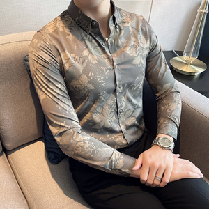 男士衬衫2025红时尚潮流修身休闲花衬衣A311-CSC304-P58图片