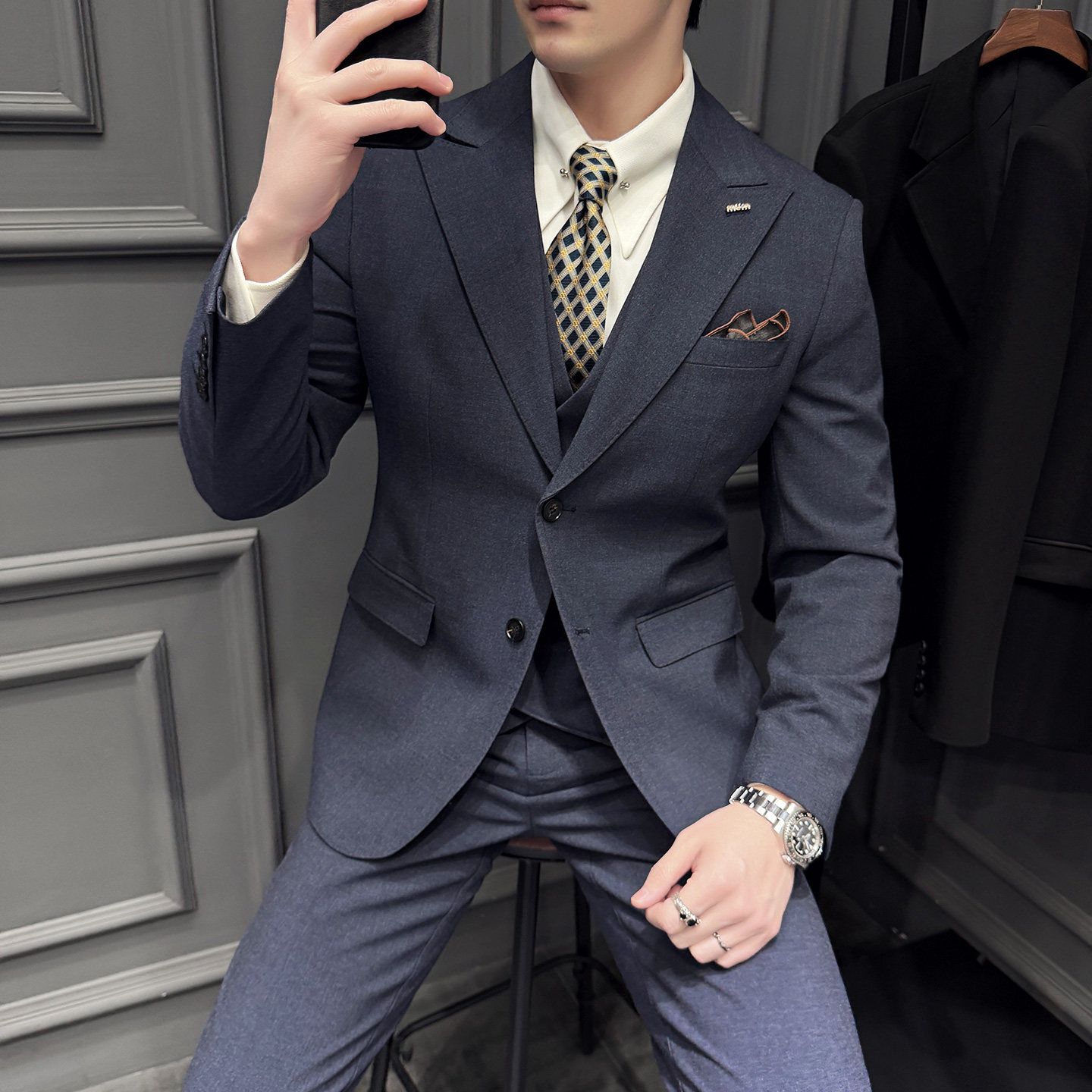 木框景2026春季西服套装纯色休闲大码西服A311-SJT9023-P290,男装西服套装,电商A311
